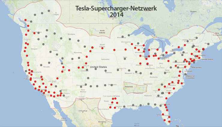 Tesla-Supercharger-Netzwerk 2014