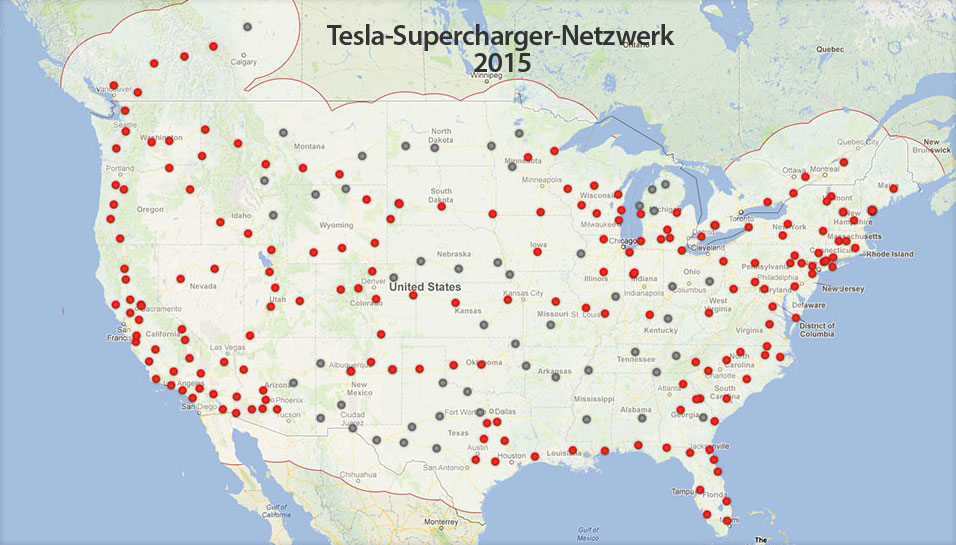 Tesla-Supercharger-Netzwerk 2015